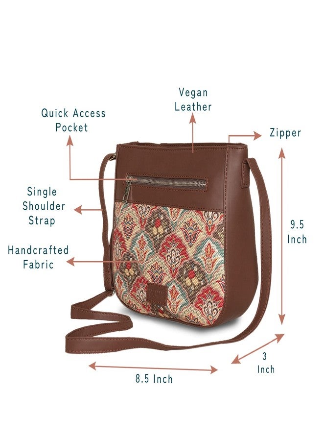 ZOUK حقيبة كتف نسائية من زوك مصنوعة يدوياً، متعددة الألوان، مطبوعة بنمط فن المغول، على شكل حرف U - Image 2